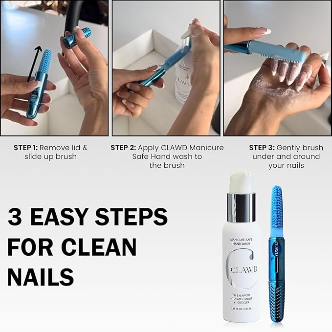 Blue Nail Brush for Cleaning Fingernails & Manicure-Safe Antibacterial Hand Wash – Portable Soft Bristle Nail Scrubber with Keychain with 100ml Moisturizing Hand Soap