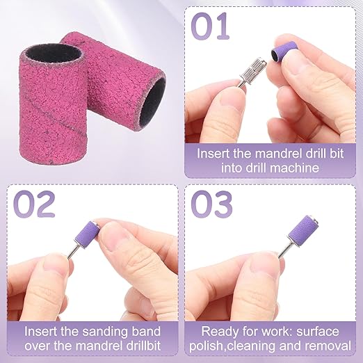 HARFINGTON 100pcs Small Sanding Bands 150 Grit for Nail Drill Bits Mini Sanding Band for Nails Gel Manicures Pink