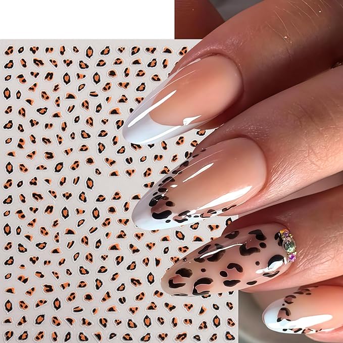 Leopard Print Nail Art Stickers Leopard Nail Stickers Self-Adhesive Cute Pink Brown White Design Fall Nails Decals Cheetah Print Pattern Cute Autumn Nails Supplies Fall Nail Decorations for Women DIY