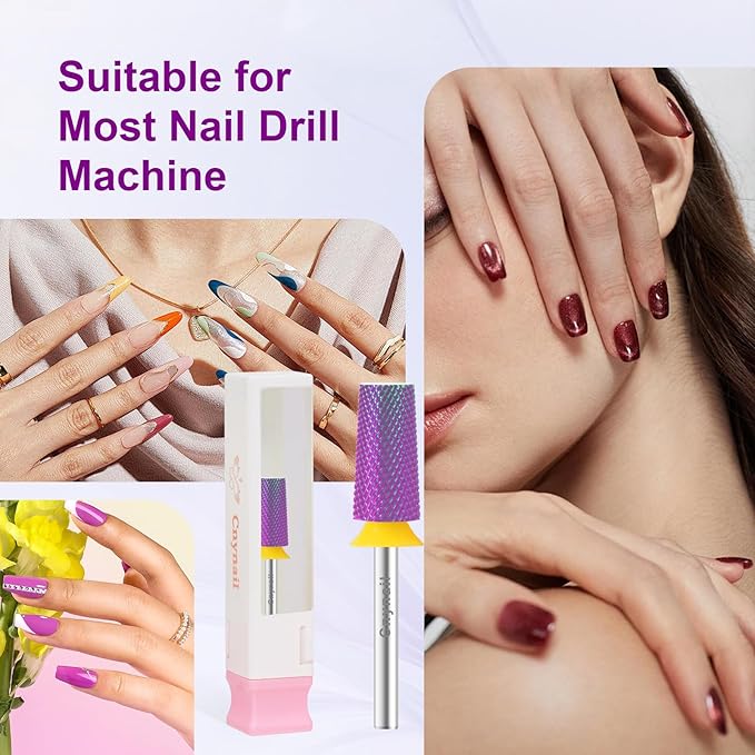 Cnynail 3/32" Large Tapered Barrel Flat Bit Tungsten Carbide Nail Drill Bit Safety Bit for Gel & Acrylic Removal, 2- Way Rotating Efile Tip, Salon Electric File Accessory (XF Girt, Purple)