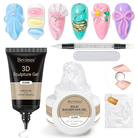 18g Solid Builder Gel for Nails 15g 3D Nail Sculpting Gel for Nail Art, Clear Non-Stick Hand For Modeling, Sculpture, Nails Extension UV/Led Manicure DIY At Hom