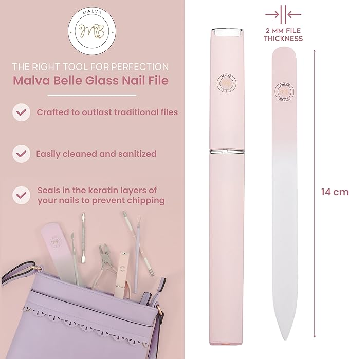 Best Crystal Glass Nail File & Travel Case - Heavy Duty Professional Nail Shaper - Pink 2mm