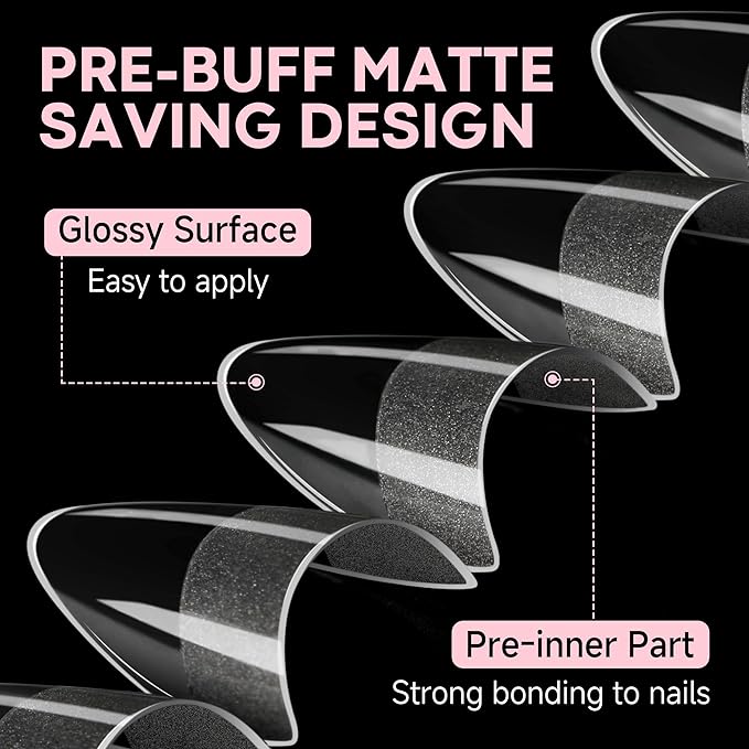 UNA GELLA Almond Shape Nail Tips Short: 504pcs Half Cover Almond Gel Nails Tips Matte Clear Fake Nails Self-handle for Nail Extension DIY Nail Salon for Her, 12Sizes