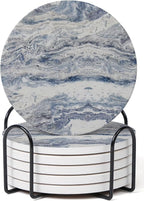 Set of 6 Navy Abstract Onyx Marble Coasters by Hoomey