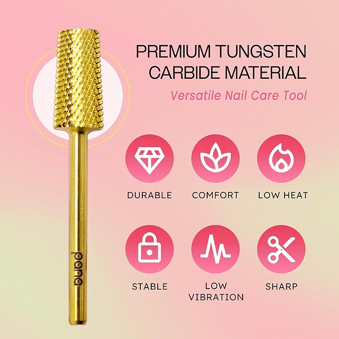 Premium Pana 3/32" Tapered Barrel Carbide Nail Bit -For Electric Dremel Drill Machine, Nail Art Design, Manicure, Pedicure, Nail File, Cuticle Clean etc. (Fine Grit- Gold)