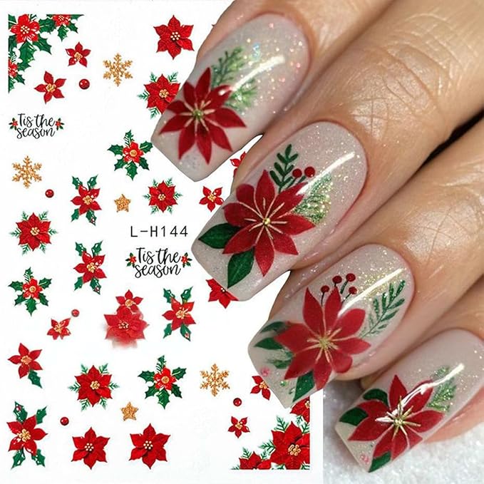 Christmas Nail Art Stickers Decals Santa Claus Christmas Tree 3D Self-Adhesive Xmas Nail Decals Nail Art Supplies 6PCS Gingerbread Man Bell Elk Penguins Design Holiday Nail Stickers for Women Girls