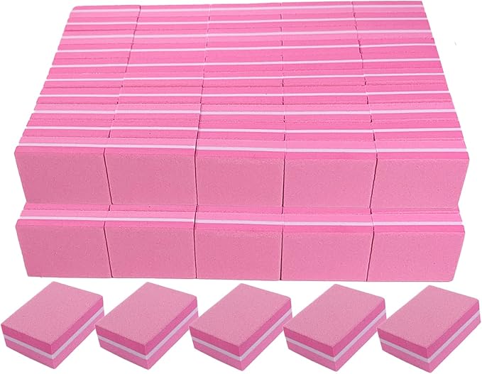 Nail Buffers (100 Pack), Mini Buffer Block Nail File for Acrylic and Natural Nails, 100/180 Grit Nail Buffer Block Bulk Buffing Blocks for Nail Buff Professional Manicure File Blocks Set Hot Pink