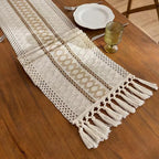 Boho Table Runner for Christmas, Woven Cream & Brown Macrame Dining Table by Fving