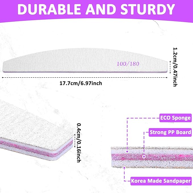150 Pcs 100/180 Grits Nail Files, Doubled Sided Emery Boards Reusable Nail Files Manicure Tools for Acrylic Natural Toenails Home and Salon