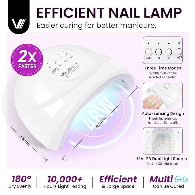 VANREESA Gel Nail Polish Kit with U V Light 52 Pcs Gel Polish Nail Set 36 Classic Colors Nail Polish Set + Base and 3 Effects Top Coat with Manicure Tools Complete Nail Kit Gifts for Women Girls