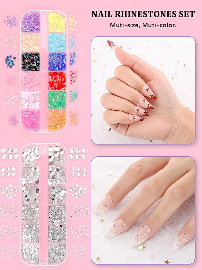 Nail Art Kit, Nail Art Tools, Nail Design Tools, Nail Art Brushes Decoration Kit, Nail Dotting Tool, Nail Kit for Beginners, Chrome Nail Powder, Nail Stickers, Nail Rhinestones, Nail Charms Gems