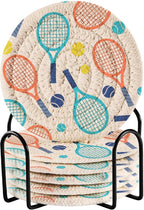 Tennis Balls Print Coasters for Drinks Set of 6 Absorbent Woven Drink Coaster by Unknown