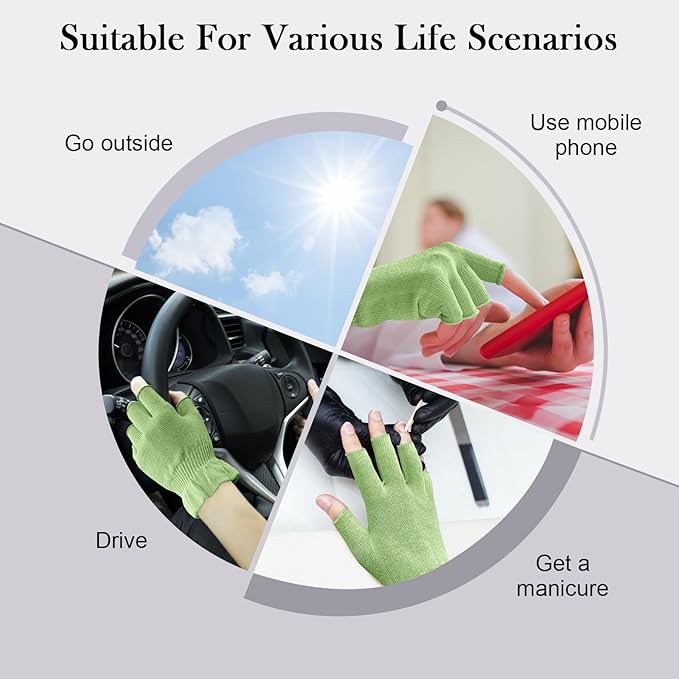 MIG4U Fingerless Moisturizing Gloves, Half Finger Touchscreen Beauty Glove for Eczema, SPA, Dry Hands, Skin Treatment, Summer Sun UV Protection, Apple Green, 3 Pairs S/M