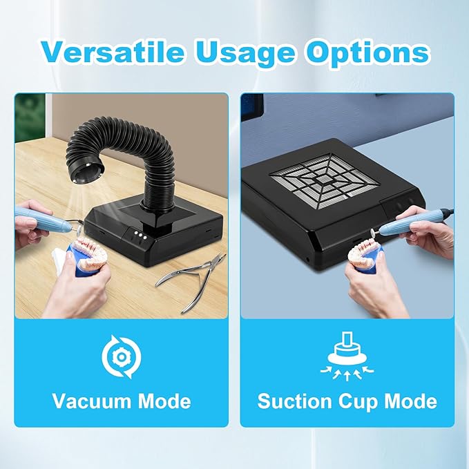 Nail Dust Collector, 60W Dental Polishing Dust Collector with Fan and LED Dual Function Low Noise Dust Suction Machine with Large Caliber Vacuum Cleaner Hose(2.4 In) for Dental Lab Nail Salon (Black)