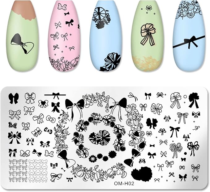 6pcs Nail Art Stamping Plates Set Manicuring Accessories Butterfly Leaves Flowers Fruits Geometry Heart Love Image Template for DIY Tips Decoration
