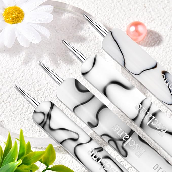French Manicure Brush, Esclane 2 Way French Nail Brush with Dotting Tool for Manicure Cuticle Clean Up Nail Art Design, French Tip Brush (White, #14)