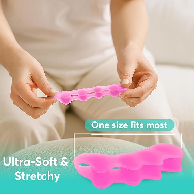 Comfwalk® ToeAlign™ – Toe Separators for Men & Women – Toe Straightener Stretcher – Corrects Bunions, Overlapping Toes, Hammer Toes, Claw Toes – Soft Medical-Grade Silicone Toe Spacers (Pink)