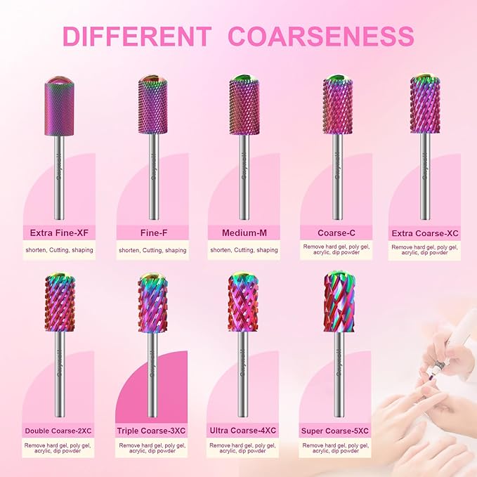 3/32" 2PCS Large Barrel Smooth Round Top Tungsten Carbide Nail Drill Bit Safety Bit for Gel & Acrylic Removal, 2-Way Rotating Efile Tip, Salon Electric File Accessory (3XC Grit, Multicolor)