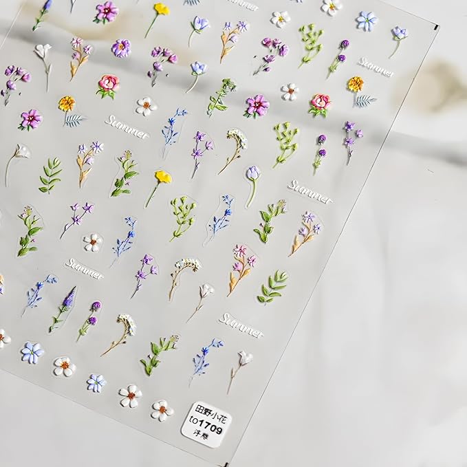 Flower Nail Art Stickers Decals 5D Embossed Self Adhesive Flower Nail Stickers for Nail Art Spring Summer Nail Decals Colorful Floral Nail Supplies Decoration for Women and Girls 2 Sheets
