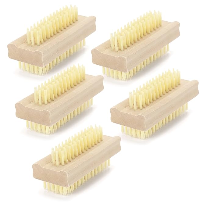Nail Cleaning Brushes Wood for Fingernails 2-Sided Non-Slip Brush Wooden Nail Brushes 5 Pack