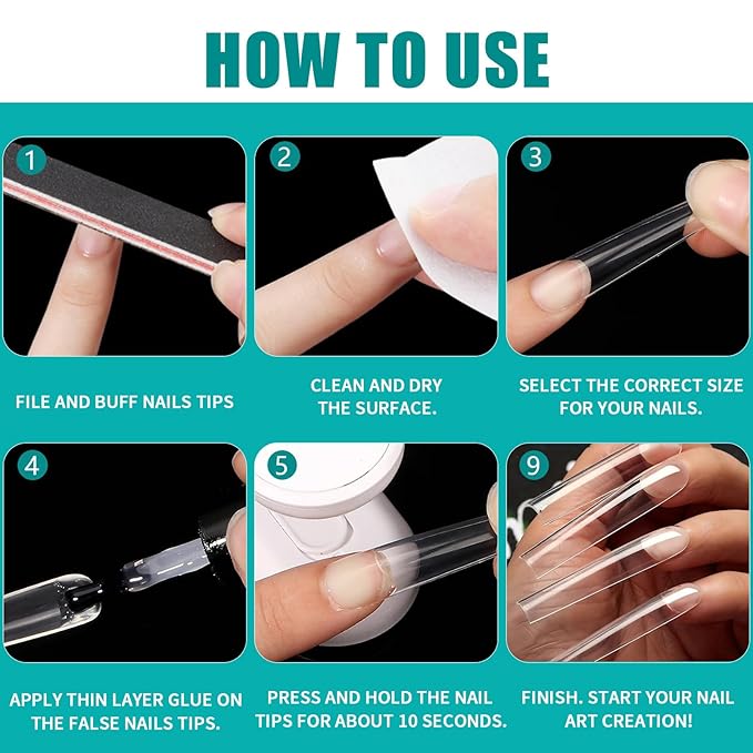 halloween nails Explosive 240 PCS Home DIY Nail Kit - Coffin False Nails, Press Ons, Fake Nails, Nail Tips, French Press On Nails - Transform Your Look Instantly(Long - Half Coffin)