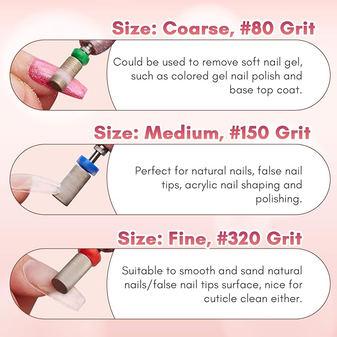 Makartt Nail Drill Bits - Large Barrel Carbide Diamond Sanding Bit for Gel Nails Polish Remove, Upgrade Drill Tips with Cross Teeth and Dust-Proof Ring for Manicure Salon Shaping, C #80 Grit