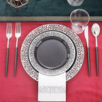 LIYH 350Pcs Black Silver Lace Plastic Plates Dinnerware Set - Image 6