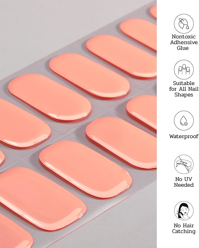 Nail Polish Strips - 22 Pcs Salon Quality Gel Nail Stickers - Long Lasting Wraps (Peach Pink)