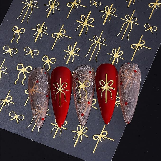 3 Sheets Christmas Nail Stickers for Nail Art WLGDLH 3D Self Adhesive Nail Art Stickers Multicolor Bow Nail Decals Bow Heart Nail Supplies for Women DIY Christmas Decorations