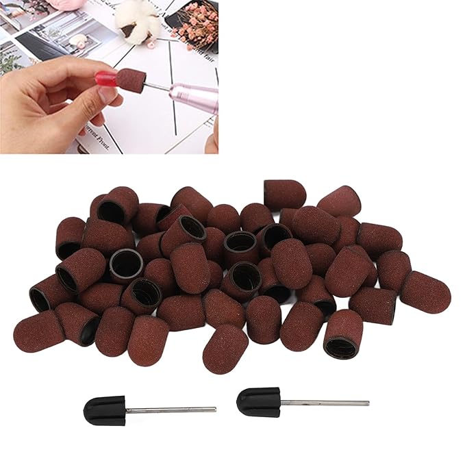 Nail Drill Bits Sanding Caps 120 Grit Polishing Grinding Bands Manicure Tool Set Includes Mandrels for Nail Art Care
