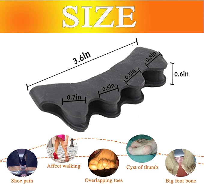 Toe Separators & Spacers,Use for Health & Beauty Pedicures,Plantar Fasciitis, Hammer Toes, Claw Toes & Other Foot Conditions,Pedicures for Men and Women(2 Pcs) - Black