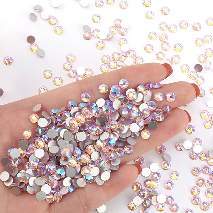 Novani Pink AB Rhinestones Glass Rhinestone for Crafts Flatback Crystals Gems and Rhinestones for Nails Art Makeup Face Clothes Shoes Decoration DIY(SS6,1440pcs,Pink AB)