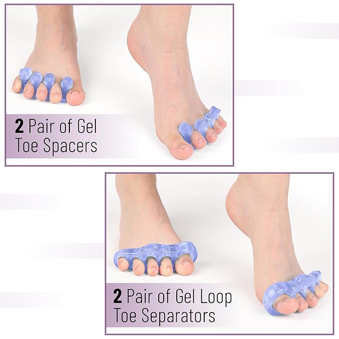 Dr. JK- ToePal Gel Toe Separator, 4 Pairs, Toe Spacers, Bunion Corrector, Blue & Purple, Christmas Gifts