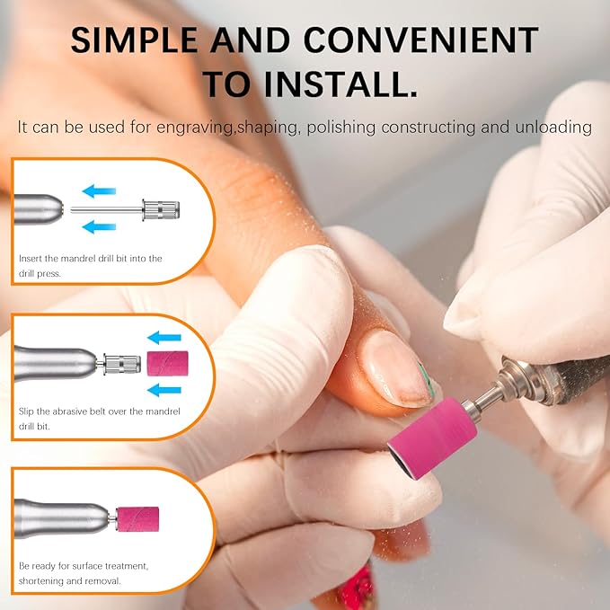 400 Pcs 240 Grit Nail Sanding Bands with 2 Pcs Nail Drill Bits, Sanding Bands for Nail Drill, Nail Drill Sanding Bands, Professional Nail Drill Bits Sanding Bands for Manicure Pedicure