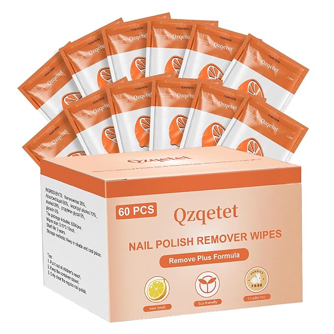 Nail Polish Remover Pads - Non Acetone, Big Size 60Pcs Quick Nail Polish Remover Wipes, Polish Remover Pads Professional Individually Wrapped Wet Wipes for Home Professional Salon Supplies