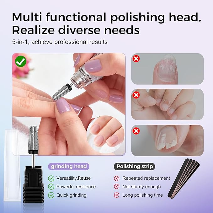 Fantexy 5 in 1 Nail Drill Bits,Professional 3/32" Shank Tungsten Steel Bits for Acrylic Nails,Manicure,Nail Art,Drill Machine,Both Left and Right Handed - Two Way Rotate Use (Extra Coarse - XC)