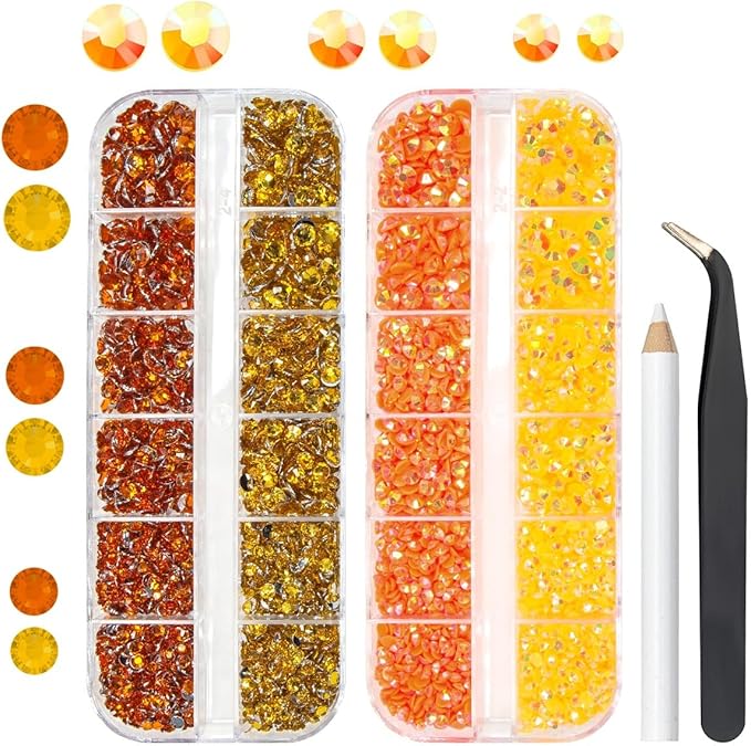 Orange Yellow Jelly Resin Rhinestones Bulk for Crafting 3mm 4mm 5mm Flatback Crystal Stones Non-Hotfix Gems Diamonds Charms Supplies for Nails Eyes Face Makeup DIY Crafts Mugs Tumblers Bottles