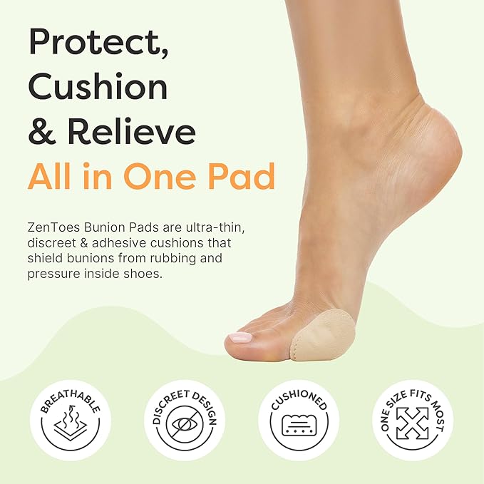 ZenToes Bunion Pads, Adhesive Bunion Cushions for Waterproof Protection, 24 Count