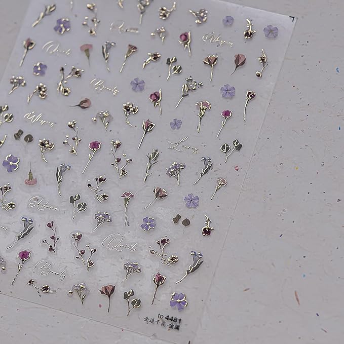 1 Sheet of Hot Stamping Flower Nail Decals, Colorful Dried Flower Nail Stickers, 5D Self-Adhesive Nail Design Stickers, Suitable for Women DIY Spring Summer Floral Nails Decoration Supplies