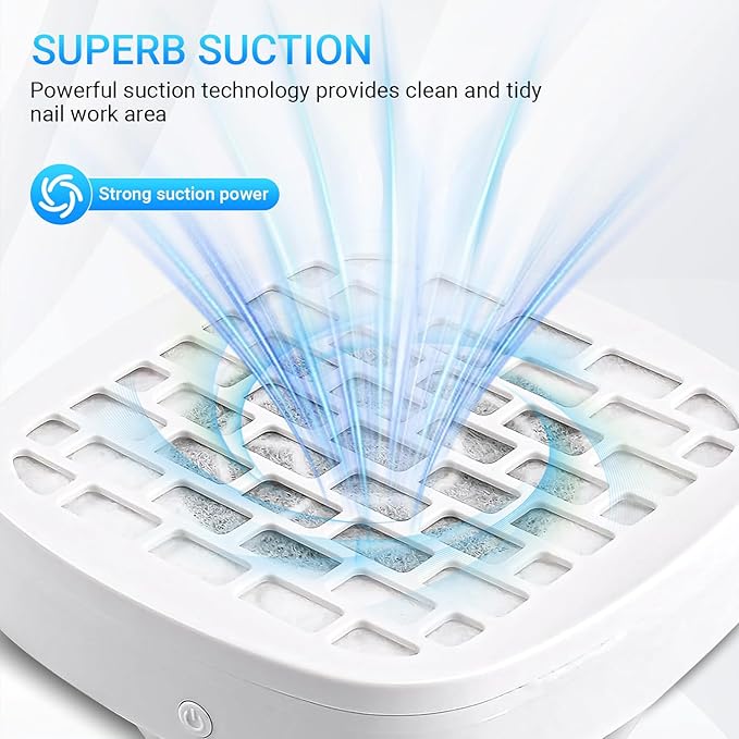 Portable Travel Nail Dust Collector, Compact Vacuum Fan Dust Collector for Beginner with Filter, Powerful Dust Suction Machine Manicure Pedicure Tool for Acrylic Nail Polishing, Salon & Home