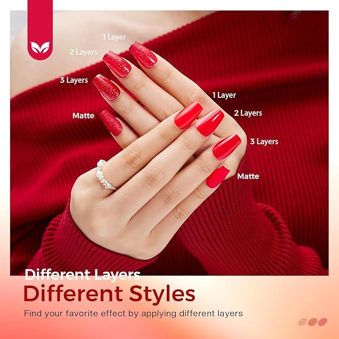 Morovan Red Nail Polish Set: Glitter Bright Burgundy Cherry Christmas Red Fingernail Polish Kit Shimmer Sparkle Air Quick Dry Nail Polish Pack for Nail Art Manicure Holiday Party Gift for Women Girls