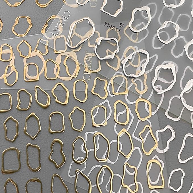 Gold Circle Nail Art Stickers Gold Bronzing Self-Adhesive Nail Stickers Irregular Frame Nail Art Accessories French Manicure Supplies Cute Circle Nail Art Supplies for Women Acrylic Nails Decorations