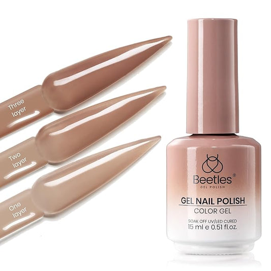 Beetles Brown Jelly Gel Nail Polish - 15ML Soft Brew Natural Nude Brown Gel Polish Sheer Fall Gel Polish Nail Concealer Soak Off UV French Nail Art Manicure Gift for Women