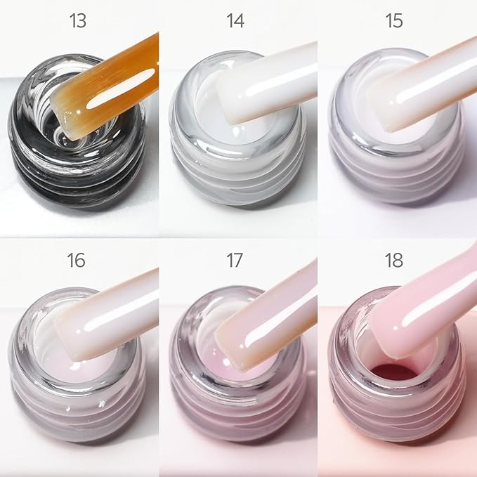 CANNI 6 Pcs 9 Ml Clear Builder Nail Gel Polish Set- Milky White Neutral Nude Pink Colors Builder for Nails Strengthener Gel Thickening Extension for Beginners DIY Home Salon Manicure