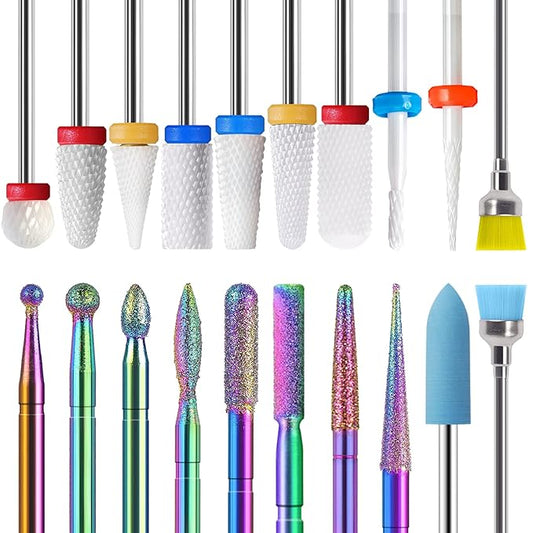 Pack of 20 Ceramic Nail Cutter Attachments Bits Diamond Professional Nail Cutter Attachments Removal Gel Acrylic Cuticle Tungsten Carbide Nail Drill for Manicure Pedicure