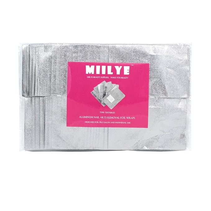 MIILYE Nail Polish Remover Foil Wraps for Acrylic/Dip Powder/UV/Gel/Polish Varnish Soak-off Removal, with Pre-attached Lint Free Pad (100x Gel Nail Polish Remover Wraps)