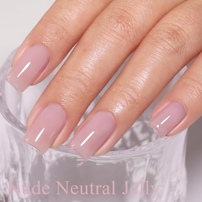 Imtiti Jelly Gel Nail Polish, Nude Neutral Sheer Jelly Nail Gel Polish Soak Off UV LED Spring Summer Translucent Art Manicure Salon DIY Design 10ML