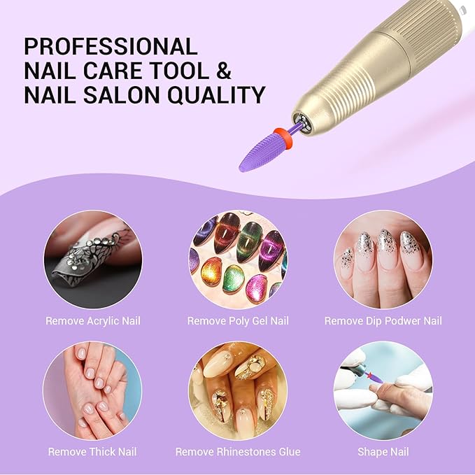 MelodySusie Typhoon Nail Drill Bits, 3/32'' Carbide Tungsten Multi-function Bits, Fast Remove Acrylic or Hard Gel for Manicure Pedicure Salon Professional or Beginner, Purple, Fine