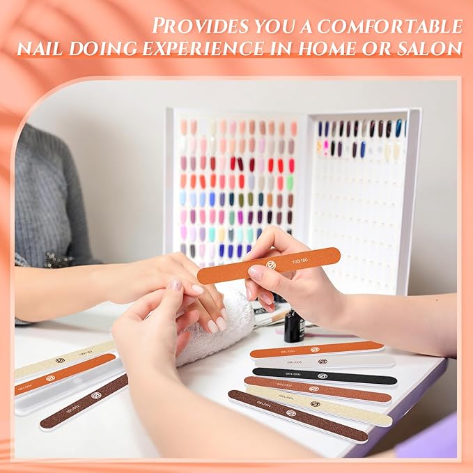 Nail Files 12-Pack 100/180 Grit Emery Board for Natural Nails, Double Sided Buffer with Portable Case for Natural & Acrylic Nails, Professional Fingernail Filer Millard