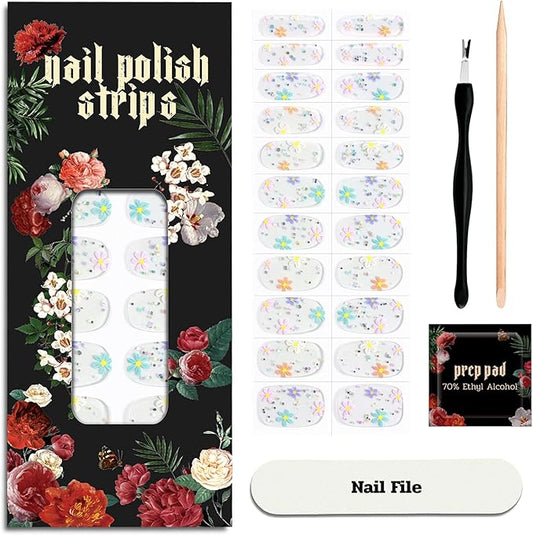 Nail Polish Strips - 22 Pcs Salon Quality Gel Nail Stickers - Long Lasting Wraps (Snow Has Fallen Transparent)